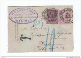 Carte-Lettre Type TP 46 + TP 46 Simple Cercle MALINES 1891 Vers Allemagne - Taxée 10 Pfg  --  B7/274 - Cartes-lettres