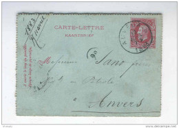 Carte-Lettre Type TP 30 Simple Cercle AUVELAIS 1883 Vers Anvers  -- B7/249 - Kartenbriefe