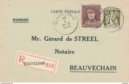 YY001 --  Carte RECOMMANDEE TP Képi Et Cérès BEAUVECHAIN 1935 En Ville - Expéditeur Snappe-Libert à TOURINNES LA GROSSE - 1931-1934 Mütze (Képi)