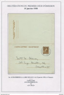 YY102 --  Carte-Lettre Oblitérée 1er Jour SCHAERBEEK 15 Janvier 1938 - Kartenbriefe