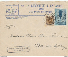 XX737 -  Lettre EXPRES TP Képi + Ballon Picard OOSTENDE 1933 - Entete BEERNEM Lez BRUGES , Bois Lemahieu Et Enfants - 1931-1934 Kepi