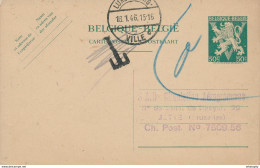 XX 905 - TENTATIVE D'EMPLOI AU LUXEMBOURG - Entier Postal Belge LION V LUXEMBOURG 1946 Vers JETTE , Nul Et Taxé - Postkarten 1934-1951