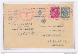 Entier Postal Petit Sceau + TP Col Ouvert NEUFCHATEAU 1942 Vers Allemagne - Censures De COLOGNE  --  XX580 - WW II (Covers & Documents)