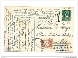 TP Mercure HORS COURS - Carte-Vue Luxembourg TP Mercure 35 C VERVIERS Sept. 1938 -Taxée 70 C à BXL --  WW857 - 1932 Ceres E Mercurio