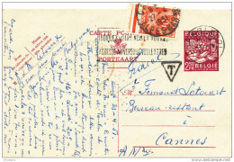 Entier Postal Exportations 2 F 50 CHARLEROI 1951 Vers CANNES - Taxée 10 Francs Pour Poste Restante - XX484 - Postkarten 1934-1951