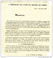 Gouvernement Provisoire 1830 - Document Sur La Célébration Du Mariage Aux Curés Du Diocèse De NAMUR  --  WW308 - 1830-1849 (Belgique Indépendante)