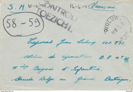 409/27 -- Lettre En Franchise SM De WOLUWE 1945 Vers Un Soldat Belge En Grande Bretagne - Censure CONTROLE TOEZICHT - Guerre 40-45 (Lettres & Documents)