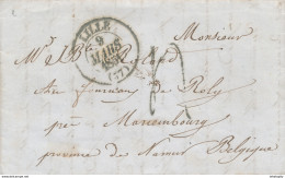 379/27 - Lettre Non Affranchie MOULINS LILLE 1851 Vers ROLY Par MARIEMBOURG Rouge - Entrée FRANCE Par MOUSCRON Noir - Transit Offices