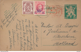 342/27 - Entier Postal Lion V + TP Divers ANTWERPEN 1946 Vers ARNHEM NL - Houyoux TRES TARDIF - Postkarten 1934-1951