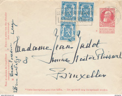 291/27 -  Entier Postal Enveloppe Grosse Barbe + TP Petit Sceau LIEGE 1946 - Emploi En Support - TRES TARDIF - Enveloppes