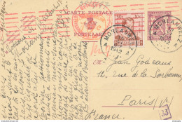 336/27 - Entier Postal Sceau Etat + TP Savants MORLANWELZ 1942 Vers PARIS - Censure Allemande - Postkarten 1934-1951