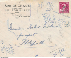 189/27 - Lettre TP Moins 10 % Surcharge Locale FALMIGNOUL 1946 - Entete Michaux , Négociant à HULSONNIAUX - 1946 -10%