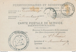 ZZ887 - Carte De Service Permissionnaires Et Réservistes 1907 - Administration Communale MARTELANGE Vers VIRTON - Storia Postale