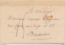 ZZ873 - Lettre Précurseur MONS 1834 Vers Bruxelles - Verso Cachet ARMEE BELGE - Signé Le Général De Division Daine - Storia Postale