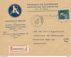 ZZ827 - Lettre Recommandée TP Col Ouvert 5 F. Moins 10 % BORGERHOUT 1948 - Entete Fabrique De Napperons Alliance Belge - 1946 -10%