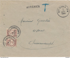 ZZ823 - Lettre Non Affranchie GRIFFE D' Origine HARCHIES Via MONS 1936 - Taxée 2 X 70 C à QUEVAUCAMPS - Linear Postmarks