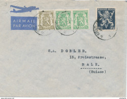 ZZ814 - Lettre AVION TP Lion V Et Petit Sceau BRUXELLES 1950 Vers BALE Suisse - TARIF EXACT 4 F + 1 F Avion - Other & Unclassified