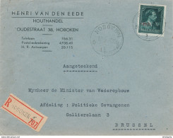 ZZ830 - Lettre Recommandée TP Col Ouvert 5 F. Moins 10 % HOBOKEN 1947 - Entete Houthandel Van Den Eede - 1946 -10%