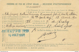 YY 234 - Entier Postal Avis De Réception Cachet De Gare Nord Belge JEMEPPE N.B. 1900 Via JEMEPPE Poste Vers BXL - Nord Belge