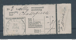 YY665 - Récépissé De Recommandé MARTELANGE 1886 Pour CHASSEPIERRE (près De Florenville) - Dépliants De La Poste