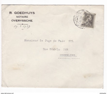 883/29 - OVERIJSE - Lettre TP Col Ouvert Roulette De Diamant 1939 - Entete Notaire Goedhuys , OVERYSSCHE - 1936-1957 Open Collar
