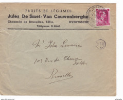 885/29 - OVERIJSE - Lettre TP Col Ouvert OVERYSSCHE Druiven 1942 - Entete Fruits Et Légumes De Smet-Van Cauwenberghe - 1936-1957 Open Collar