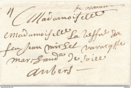 768/29 - Lettre Précurseur 1717 NAMUR Vers ANTWERPEN - Manuscrit De Namur - Marque 4 Stuivers àl'encre - 1714-1794 (Pays-Bas Autrichiens)