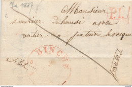 846/29 - Lettre Précurseur BINCHE PP 1837 Vers FONTAINE L' EVEQUE - Port 2 Décimes Au Verso - 1830-1849 (Belgique Indépendante)