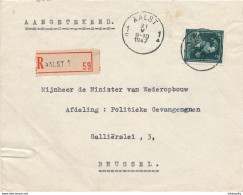 172/29 -  Lettre Recommandée TP Col Ouvert 5 F Moins 10 % - AALST 1 Vers BXL Origine HERDERSEM - 1946 -10%