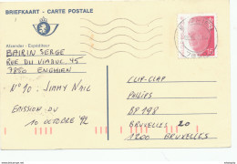 263/29 -- Entier Postal Oiseau Buzin , Surcollé TP Baudouin Velghe 15 F , ENGHIEN 1992 Vers BXL - Cartes Postales 1951-..