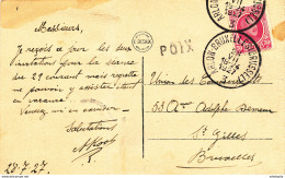 816/28 - Griffe D'origine POIX Sur Carte TP Houyoux AMBULANT ARLON BRUXELLES 3 En 1927 - Bahnpoststempel