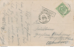 035/29 - CANTONS DE L' EST - Carte TP Armoiries VERVIERS 1908 Vers ALTENBERG - Griffe De Gare Et Cachet MORESNET - Linear Postmarks