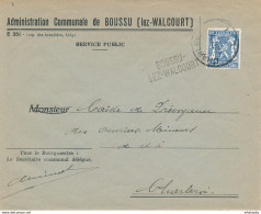 808/28 - Griffe D'origine BOUSSU Lez WALCOURT Sur Enveloppe TP Petit Sceau CHARLEROI 1942 - Entete Admin. Communale - Linear Postmarks