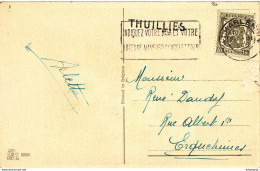 806/28 - Griffe D'origine THUILLIES Sur Carte Fantaisie TP Petit Sceau CHARLEROI 1948 Vers ERQUELINNES - Griffes Linéaires