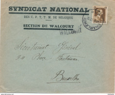 807/28 - Griffe D'origine WALCOURT Sur Enveloppe TP Col Ouvert CHARLEROI 1937 - Entete Syndicat National - Griffes Linéaires