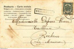802/28 - Griffe D'origine SNAESKERKE Sur Carte Fantaisie TP Armoiries OSTENDE 1904 Vers RECKEM - Linear Postmarks