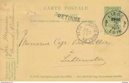 799/28 - Griffe D'origine RETINNE Sur Entier Postal Armoiries LIEGE 1911 Vers LICHTERVELDE - Griffes Linéaires
