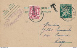 493/28 -- TAXATION 25 C Petit Sceau Sur Entier Postal Lion V TROIS PONTS 1945 Vers Liège - Cachet Hallet-Dechanxhe - Postkarten 1934-1951