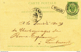 797/28 - Griffe D'origine WASMES Sur Entier Postal Armoiries MONS Station 1904 Vers FARCIENNES - Langstempel