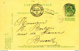 798/28 - Griffe D'origine DOUR Sur Entier Postal Armoiries MONS Station 1910 Vers BXL - Linear Postmarks