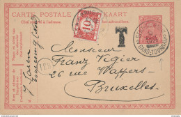 489/28 -- TAXATION 10 C Sur Entier Postal Petit Albert Ambulant GAND-TOURNAI 1921 Vers BXL - Origine TOURCOING France - Bahnpoststempel