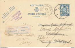 472/28 -- Entier Petit Sceau TIENEN 1942 Vers VERTRIJK , Etiquette REFUSE (peu Commun Sur Courrier Normal !!! ) , TERUG - Postkarten 1934-1951