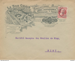 420/28 -- BELGIQUE BRASSERIE - Lettre Illustrée MARIEMONT 1909 - Le Bon Grain , Brasserie , Boulangerie , Biscuiterie - Cervezas