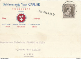 292/28 - Carte Privée Ets Carlier , Menuiserie à THUILLIES - TP Col Ouvert MARCHIENNE AU PONT 1953 - Griffe THUILLIES - Linear Postmarks