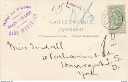 530/27 - Carte TP Armoiries BRAINE L'ALLEUD 1902 Vers L' Angleterre - Taxée 0.05 Ou 1 D. Au UK - Cachet Hotel Du Musée - Briefe U. Dokumente