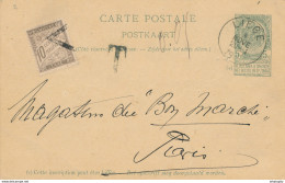 523/27 - Entier Postal Armoiries LIEGE 1901 Vers PARIS - Manque 5 C , Taxé 10 C En France - Cartas & Documentos