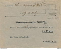 560/27 -  Enveloppe Port PAYE - Cachet De FORTUNE Rectangle Chemin De Fer GEET BETZ 1919 - Fortune Cancels (1919)