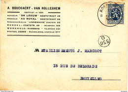 572/27 -  Carte Privée TP Lion Héraldique ROESELARE 1933 - Entete Bouckaert-Van Rolleghem, Magazijnen - RUMBEKE Werkhuis - 1929-1937 Lion Héraldique