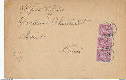 521/27 - Enveloppe Bande De 3 TP 46 LIGNY 1888 Vers NAMUR - Triple Port - 1883 Leopold II