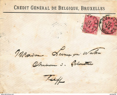 506/27 - Lettre TP 38 X 2 S/ Lettre Entete Du Crédit Général De Belgique , BRUXELLES 1884 Vers TILFF - Double Port - 1883 Leopold II